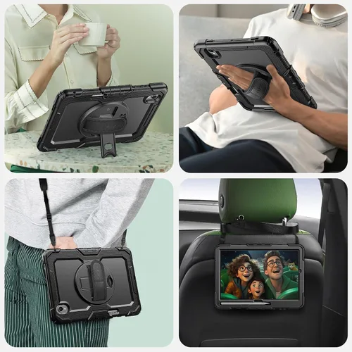 Vista 6 de SEYMAC Funda para Samsung Galaxy Tab S11 5G 2025 de 11 pulgadas, resistente a prueba de golpes, con protector de pantalla, soporte giratorio, correa