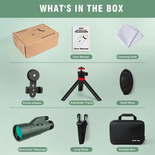 Vista 6 de Telescopio monocular de alta potencia 12x56 para adultos con bolsa de Verde