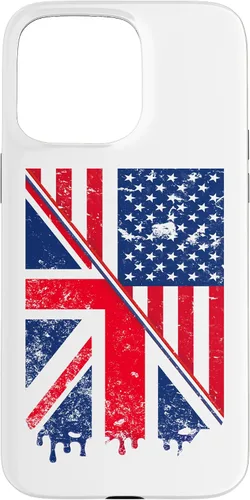 Vista 30 de Funda para iPhone 15 Union Jack y bandera estadounidense para expatriados británicos y estadounidenses