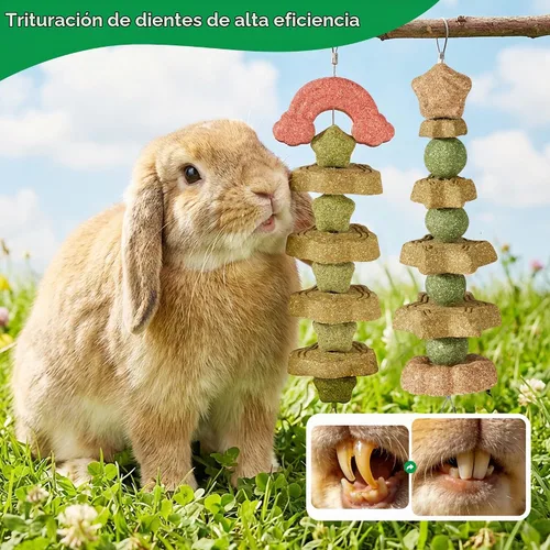 Vista 5 de Paquete de 2 juguetes masticables para conejos, evita el crecimiento excesivo de dientes, juguetes masticables para conejillo de indias/hámster Verde