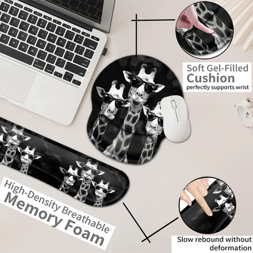 Vista 6 de Alfombrilla de escritorio para mouse y computadora, protector de muñeca impreso con jirafas geniales, goma ergonómicamente antideslizante, cómodo