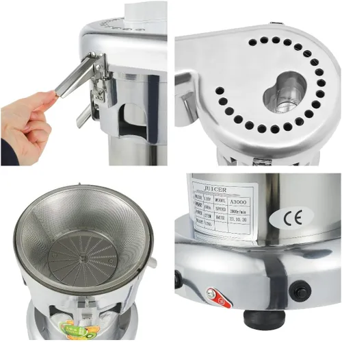 Vista 4 de Máquina de exprimidor, fabricante de jugo de frutas y verduras de 110V, extractor de jugo centrífugo construido de acero inoxidable, extractor