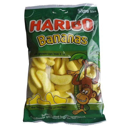Vista 2 de Haribo Plátanos Caramelo de plátano Caramelo de plátano crujiente con núcleo suave Caramelo de plátano Haribo 8.46 onzas en total