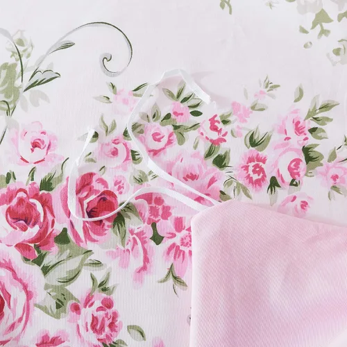 Vista 8 de FADFAY Juego de ropa de cama con funda de edredón floral de rosetón para niñas, 100% algodón, ultra suave, 7 piezas