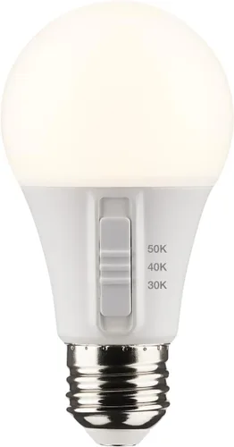 Vista 2 de Satco Bombilla LED S11775 9W 120V A19; Base mediana E26; CCT seleccionable; acabado blanco; 90 CRI (4 bombillas LED)