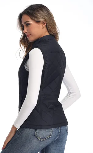 Vista 3 de Chaleco para exteriores de mujer, chaleco acolchado ligero con cremallera y cuello alto.