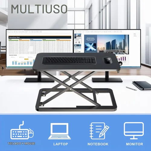 Vista 4 de Elevador de teclado para escritorio: convertidor de escritorio de pie ajustable de 23.6 pulgadas, elevador de mesa para estar de pie, elevador