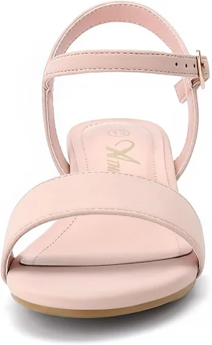 Vista 15 de Athlefit Sandalias para niñas, puntera abierta, correa en el tobillo, tacones bajos, zapatos de vestir para niñas pequeñas y grandes