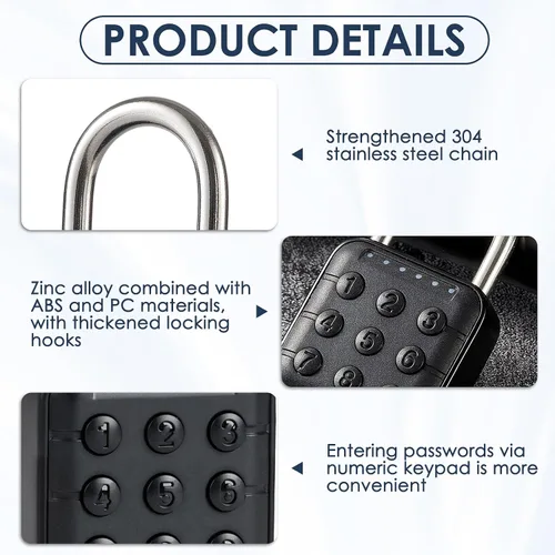 Vista 5 de Cerradura de combinación para casillero 6 dígitos contraseña digital candado para gimnasio Code Combo Aluminum Alloy Lock Push Button Security