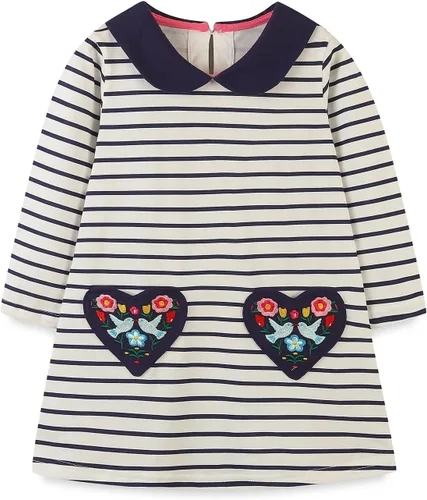 Vista 9 de Vestido de manga larga para niñas pequeñas, de algodón, para otoño, lindo, casual, básico Bolsa1