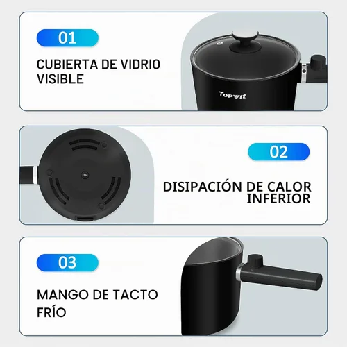 Vista 7 de Topwit Olla caliente eléctrica, olla de ramen de 1.5 L, sartén portátil antiadherente, olla eléctrica para pasta, bistec, sin BPA, cocina eléctrica