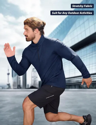 Vista 90 de MAGCOMSEN Sudadera de golf de manga larga con forro polar para hombre, con cremallera de 1/4, térmica, para correr