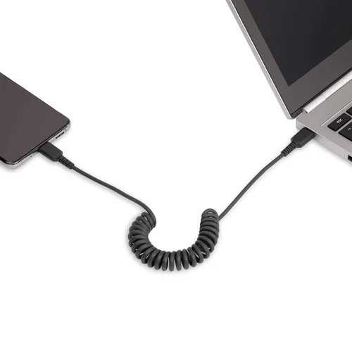 Vista 6 de StarTech Cable USB-C a USB-C en espiral de 1.6 pies / 19.7 in, negro, 3A, USB 2.0