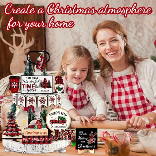 Vista 7 de 20 piezas de decoración de bandejas escalonadas de Navidad - Decoraciones navideñas para centros de mesa de interior, decoración de bandeja a Negro