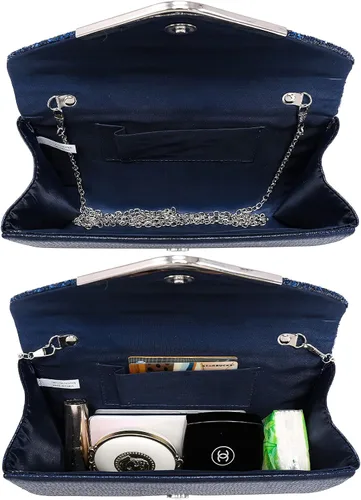 Vista 7 de Dasein Bolsos de noche para mujer, bolsos de mano formales para bodas, fiestas, bailes, bolsos con correa para el hombro y solapa con purpurina