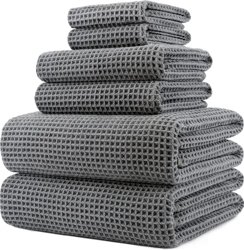 Vista 24 de POLYTE Juego de toallas de baño de gran tamaño de microfibra de secado rápido de 430 GSM, sin pelusas, 6 piezas (tejido de gofre)