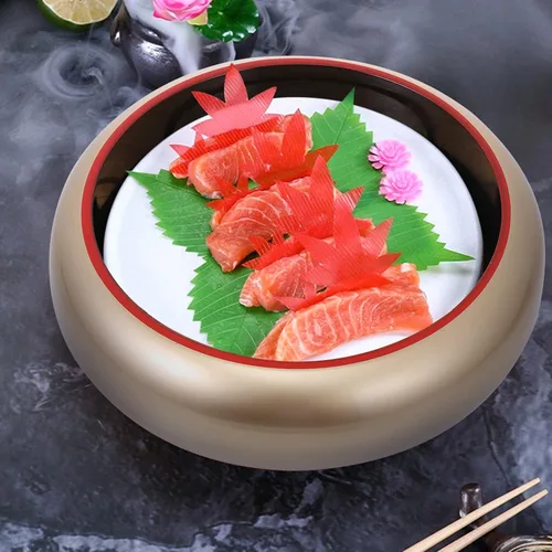 Vista 2 de Kichvoe Plato de sashimi japonés de 10.62 pulgadas redondo con tabla de madera para servir en el hogar y presentación de alimentos