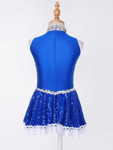 Vista 3 de CHICTRY Disfraz de Majorette sin mangas con lentejuelas brillantes para fiestas de espectáculo, disfraz de Majorette