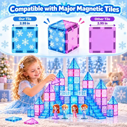 Vista 10 de GobiDex Juego de castillo de princesa de azulejos magnéticos de 100 piezas Multicolor