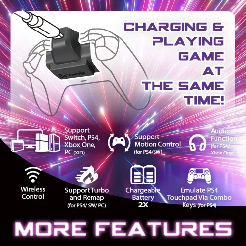 Vista 3 de Brook Adaptador X ONE Extra XL - Convertidor de batería recargable inalámbrico para controlador Xbox One, versión de duración de batería adicional