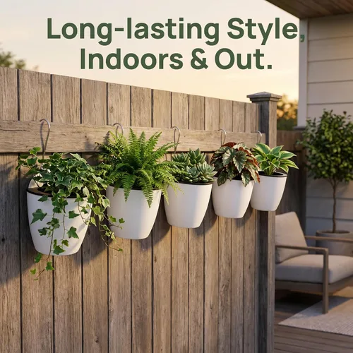 Vista 4 de Jucoan Paquete de 9 macetas colgantes de pared de riego automático para plantas de interior, maceta perezosa de plástico blanco de 5 pulgadas con 9