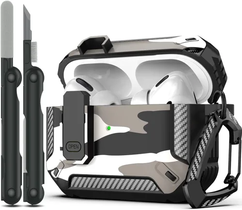 Vista 29 de RFUNGUANGO Funda para AirPod de 2ª generación con kit de limpieza, armadura protectora de carcasa dura militar con bloqueo para funda de carga