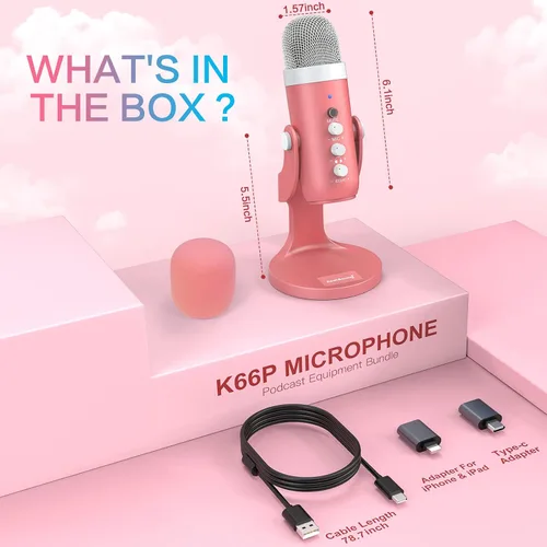 Vista 7 de ZealSound Micrófono de podcast para iPhone, PC y Mac, micrófono USB con cancelación de ruido con control de volumen, silencio y eco, monitoreo