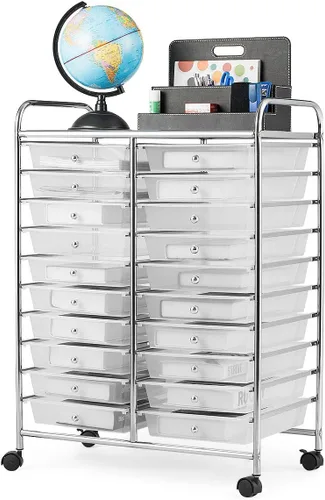 Vista 17 de Giantex Carrito con ruedas de 12 cajones, carrito de almacenamiento móvil con cajones, carrito organizador de aula para suministros escolares