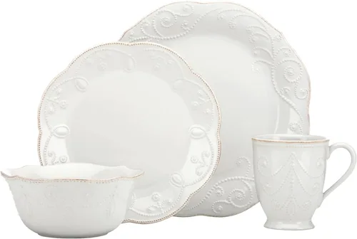 Vista 13 de Lenox French Perle - Juego de vajilla de 12 piezas, color blanco, con platos decorativos