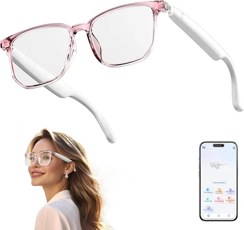Vista 10 de Gafas Inteligentes AI, Gafas de Traducción Bluetooth 5.4 con 144 Idiomas y Acentos, Lentes con Filtro de Luz Azul, Gafas Inteligentes Negro