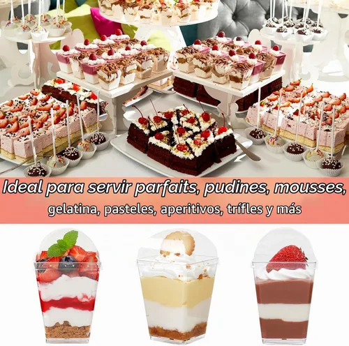 Vista 4 de Zezzxu - 75 tazas pequeñas de postre de 5 onzas con tapas de cúpula y cucharas, sirve 25