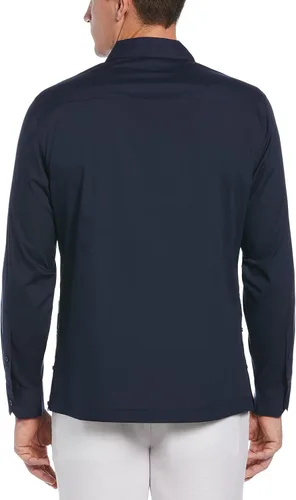 Vista 2 de Cubavera Camisa Guayabera bordada de manga larga con cuello de campamento para hombre