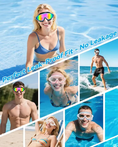 Vista 9 de Aegend - Nuevas gafas de natación de visión amplia para adultos, con protección antiniebla/UV, sin fugas, con tapones para los oídos para hombres
