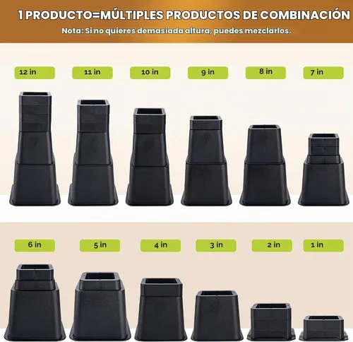 Vista 2 de BTSD-home Elevadores de cama ajustables de 12 pulgadas, resistentes, elevación en alturas de 1,2,3,4,5,6,7,8,9,10,11,12 pulgadas para sillón, sofá