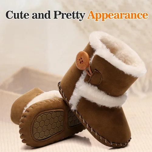 Vista 4 de HONGTEYA Botas de nieve para bebé con forro polar interior, botines para niña con suela dura de goma antideslizante, zapatos para niños y niñas de 0