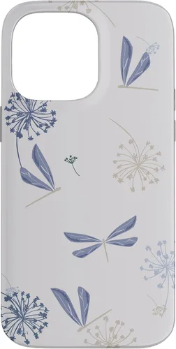 Vista 21 de Bonita funda para iPhone 17 con diseño de libélula de diente de león azul lavanda beige