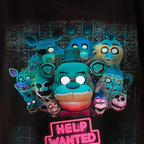 Vista 4 de Angsuyout Conjunto de camisa de Five Night para niños, juego y personaje de película, camiseta gráfica 3D y pantalones, ropa para niños y niñas