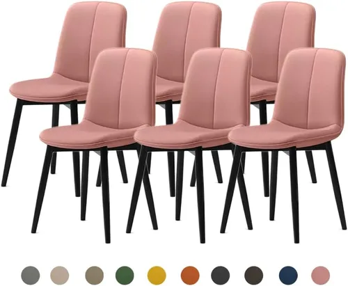 Vista 9 de Juego de sillas de comedor modernas, de piel sintética con asiento tapizado de 1.6 in, patas de acero al carbono de mediados de siglo, silla Beige