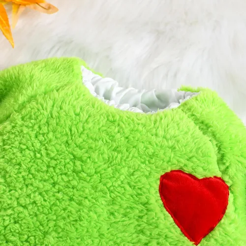 Vista 2 de Disfraz de Navidad para bebé, niño y niña, enterizo de Navidad, enterizo de monstruo verde, para cosplay, ropa de Navidad, color verde, de 12 a 18
