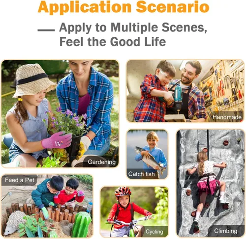 Vista 4 de KDK 5 pares de guantes de jardinería para niños, guantes de trabajo para el patio, guantes de trabajo para niños, guantes de seguridad suave