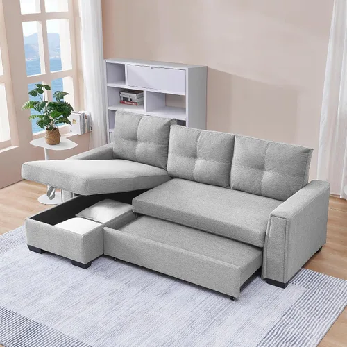 Vista 7 de American Furniture Classics Sofá cama modular copetudo gris claro con almacenamiento, 92 x 59 x 36 pulgadas