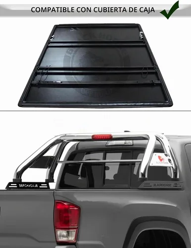 Vista 2 de Barra enrollable clásica Black Horse de acero inoxidable compatible con Toyota Tacoma 2005-2024 - RB006SS