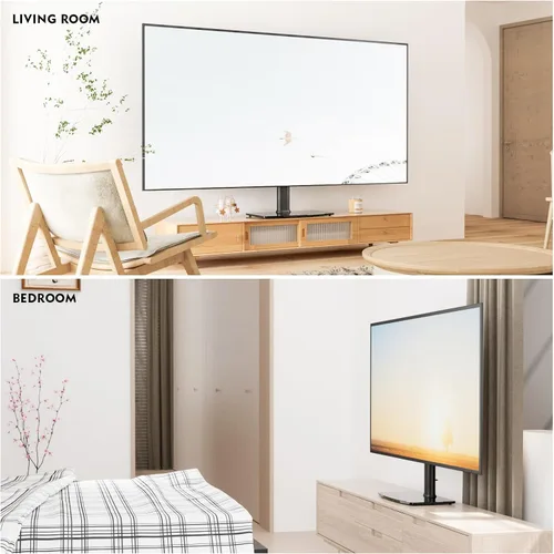 Vista 6 de HT03B-003 - Soporte universal para TV con soporte de pared para 40 a 86 pulgadas, altura ajustable de 5 niveles, base de vidrio templado resistente