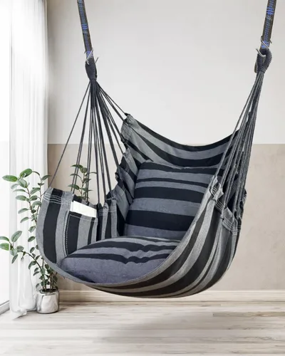 Vista 7 de Halalona Silla Hamaca Colgante Silla Hamaca Colgante Columpio de Cuerda 2 Cojines Incluidos - Hamaca Columpio Resistente y Duradera de Algodón Suave