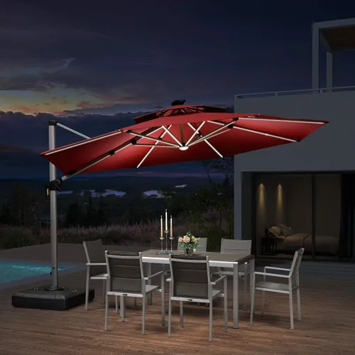 Vista 54 de PURPLE LEAF Sombrilla de patio de 9 x 12 pies con luces, sombrilla rectangular voladiza para exteriores, funciona con energía solar, LED