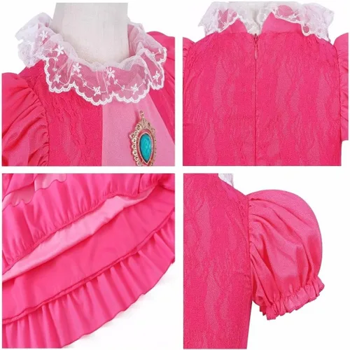 Vista 4 de SZ-TONDA Girls Pink Princess Costume - Kids Mushroom Queen Dress Birthday Halloween Party Favors Outfit Clothes