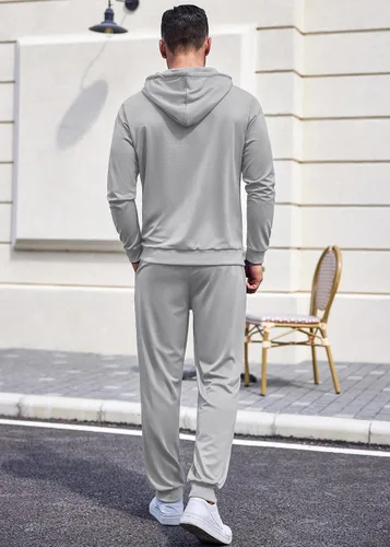 Vista 46 de COOFANDY Conjunto deportivo de 2 piezas para hombre, conjunto deportivo casual con capucha