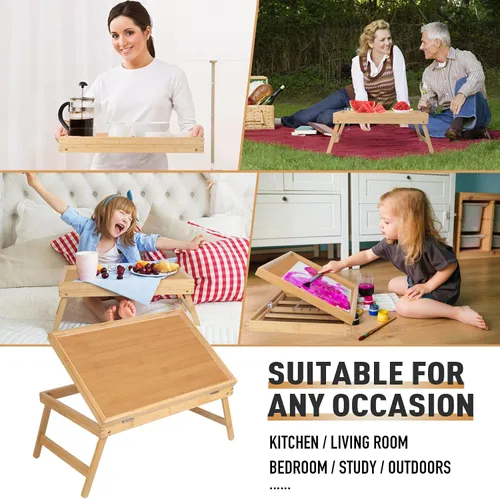 Vista 6 de Bandeja de cama para desayuno, bandeja de comida con patas plegables, bandeja de cocina para escritorios de regazo, portátil, computadora, sofá