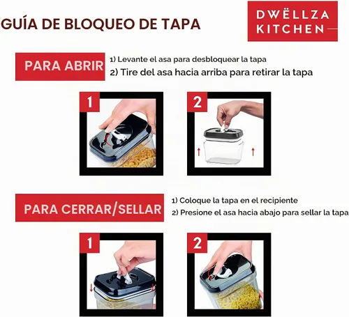 Vista 5 de DWËLLZA KITCHEN Contenedores herméticos para almacenamiento de alimentos con tapas, juego de 6 recipientes herméticos de almacenamiento de cocina 01