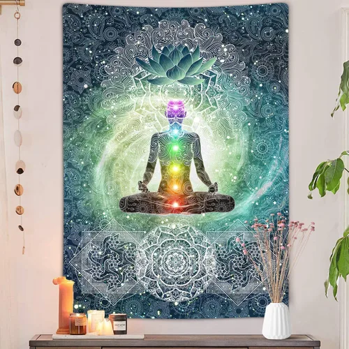 Vista 2 de DYNH Tapiz de Chakra, Tapiz de Yoga Meditación de Siete Chakras Zen Decorativo para Colgar en la Pared para Dormitorio, Tapices Espirituales Hippie